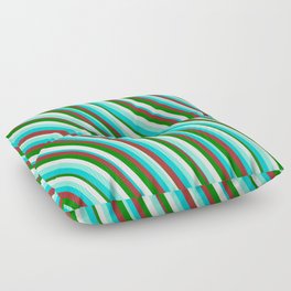 [ Thumbnail: Eyecatching Aquamarine, Dark Turquoise, Brown, Green, and Mint Cream Colored Pattern of Stripes Floor Pillow ]
