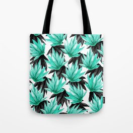 Modern Black and Teal Watercolor Tropical Leaves Tote Bag