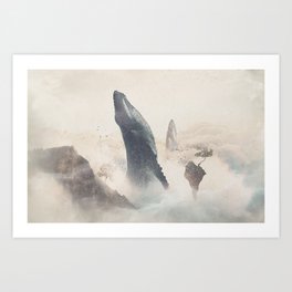 Leviathan Lives Art Print | Floating, Digital, Curated, Clouds, Flying, Leviathn, Animal, Whale, Mythical, Mist 