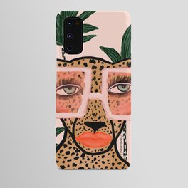 Tropical Glam Cat Android Case | Digital, Curated, Drawing, Tropical, Cheetah, Illustration 