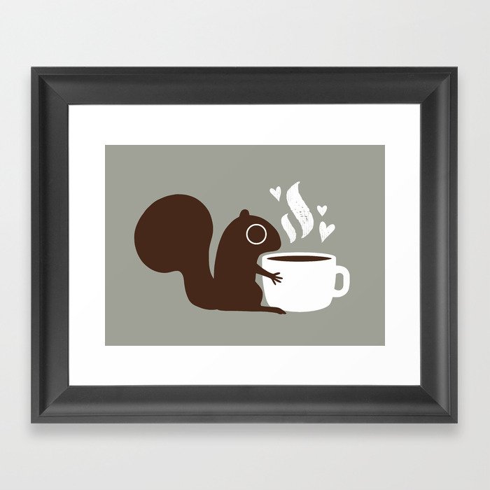 Squirrel Coffee Lover | Cute Woodland Animal Framed Art Print