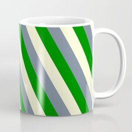 [ Thumbnail: Light Yellow, Slate Gray, and Green Colored Lined Pattern Coffee Mug ]
