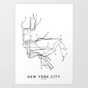 New York City White Subway Map Kunstdrucke