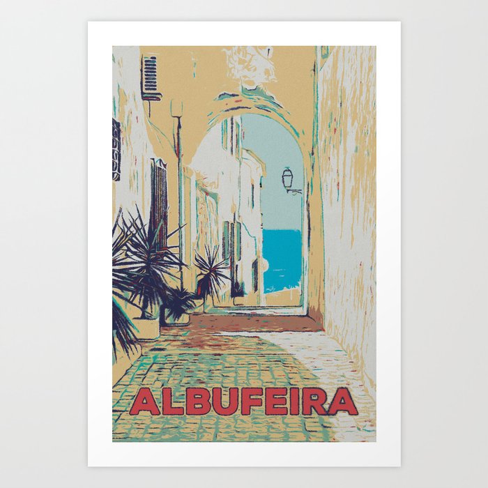 Picturesque travel poster view, Albufeira's old town Art Print