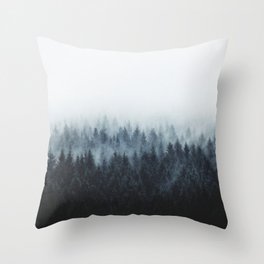 High And Low // Misty Fairytale Wilderness Forest With Cascadia Trees Covered In Magic Fog Series Throw Pillow