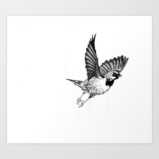 Fleeing Sparrow Art Print
