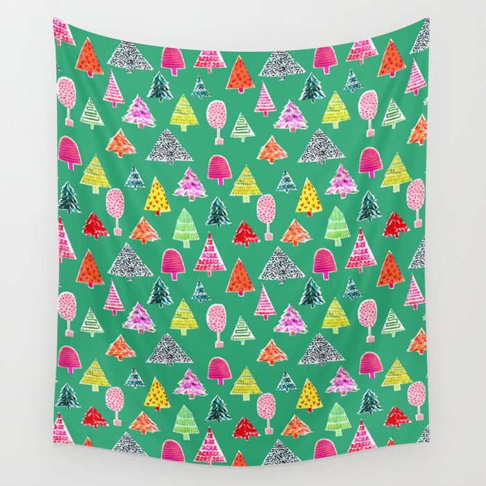 Christmas Trees (Green) Wall Tapestry