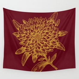 Elegant Flowers Floral Nature Red Yellow Gold Wall Tapestry