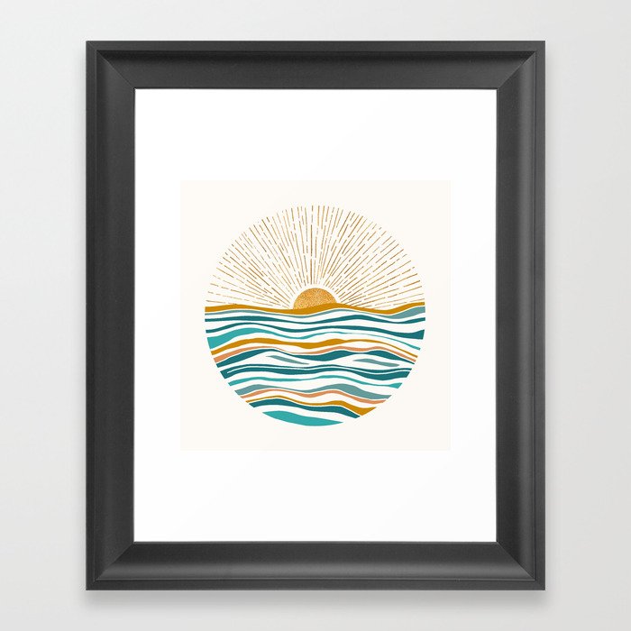 The Sun and The Sea - Gold and Teal Framed Art Print
