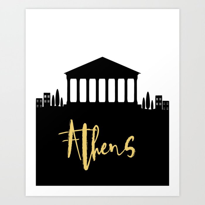 ATHENS GREECE DESIGNER SILHOUETTE SKYLINE ART Art Print