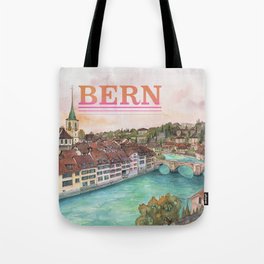 Bern Cityscape - Aare River Watercolor Tote Bag