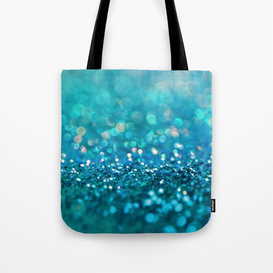 Aqua turquoise blue shiny glitter print effect- Sparkle Luxury Backdrop Tote Bag