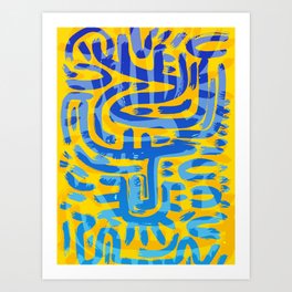 African Abstract Graffiti Art Yellow And Blue Art Print