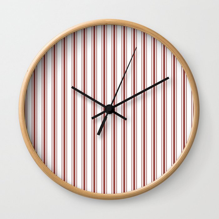 Vintage New England Shaker Barn Red Milk Paint Mattress Ticking Vertical Wide Striped Wall Clock