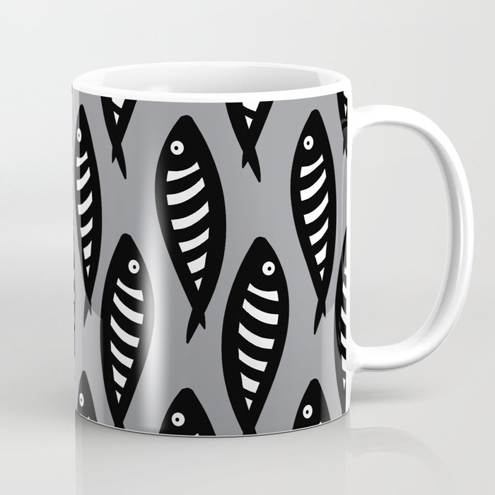Abstract black and white fish pattern Pale blue Coffee Mug