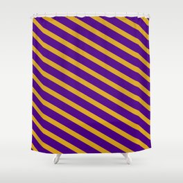 [ Thumbnail: Goldenrod and Indigo Colored Lines Pattern Shower Curtain ]