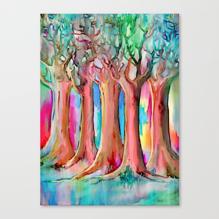 Dream Forest Rainbow Colored Tree Painting Canvas Print By