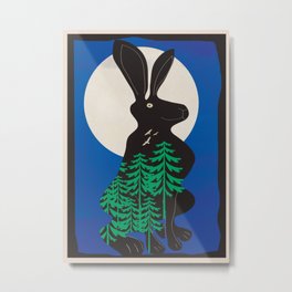Black Rabbit 2 Metal Print | Wall, Painting, Rabbit, Blue, Shapes, Pattern, Shape, Night, Forest, Minimal 