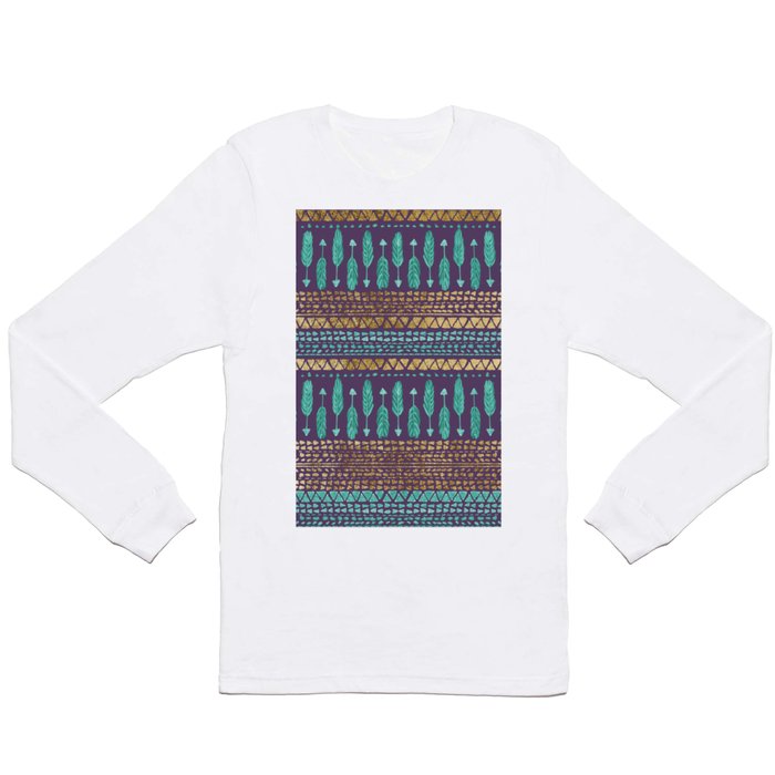 Gold Teal and Purple Arrows Tribal Aztec Pattern Long Sleeve T Shirt