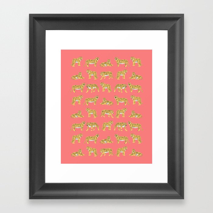 Year of the Tiger in Vibrant Coral Framed Art Print