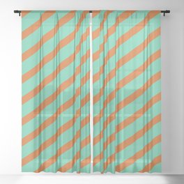 [ Thumbnail: Aquamarine & Chocolate Colored Stripes/Lines Pattern Sheer Curtain ]
