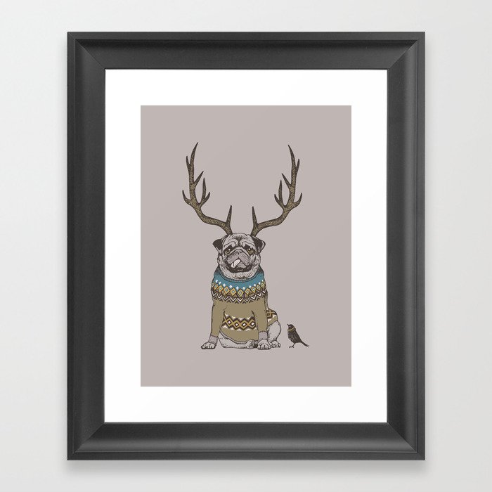 Deer Pug Framed Art Print