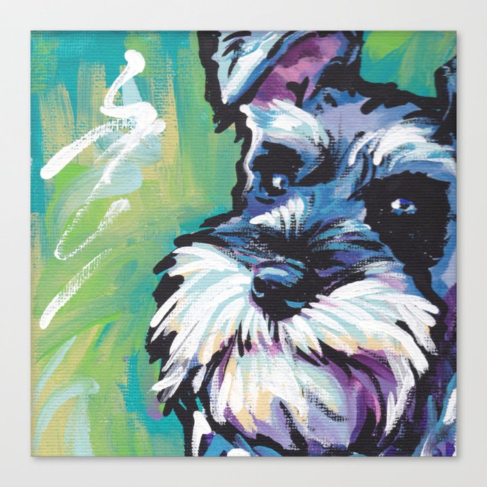 Fun Schnauzer Dog Portrait Bright Colorful Pop Art Painting By Lea