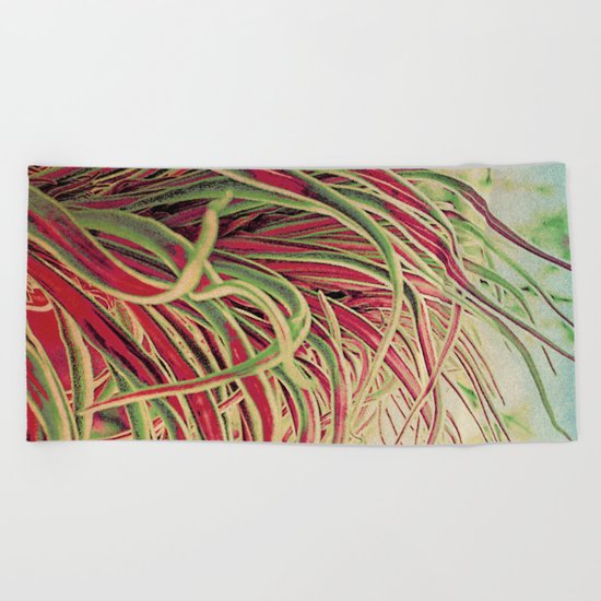 Green & red succulent. Beach Towel