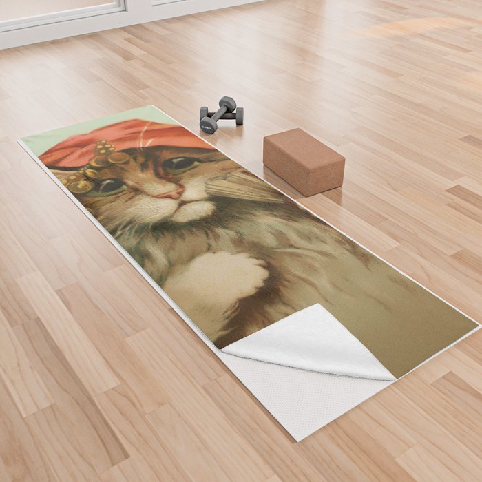 “Gypsy Cat with Fan and Scarf” by Maurice Boulanger Yoga Towel