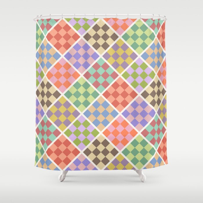 Colorful Checker Patchwork Shower Curtain