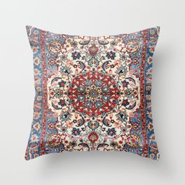 Fine Persian Isfahan Old Century Authentic Colorful Baby Blue Red Tan Vintage Rug Pattern Throw Pillow