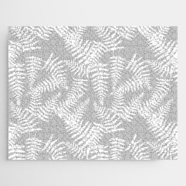 Light Grey And White Fern Leaf Pattern Jigsaw Puzzle