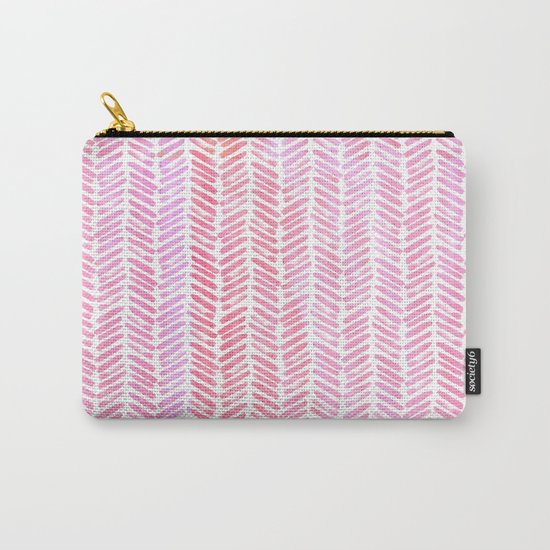 Handpainted Chevron pattern-small- pink watercolor on white Carry-All Pouch