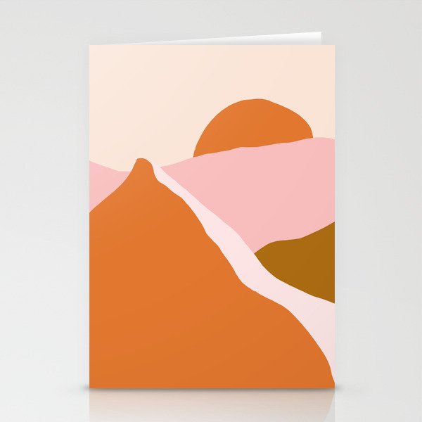 Pink and Orange Sunset Landscape in Contemporary Minimalism  Stationery Cards