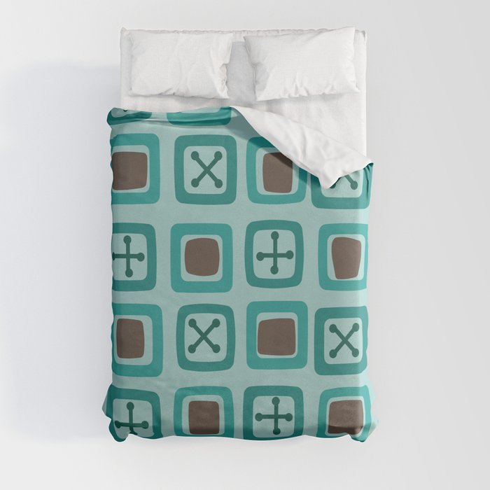Mid Century Modern Squares Lines Turquoise Duvet Cover