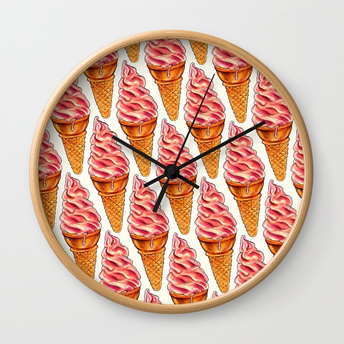Ice Cream Pattern - Strawberry Wall Clock