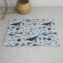 SEA CREATURES poster with names Area & Throw Rug