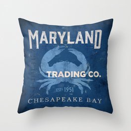 Maryland blue crab trading company nautical cottage art Throw Pillow