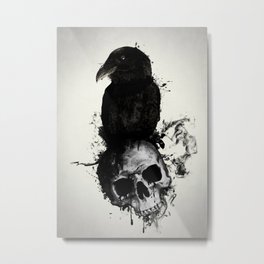 Raven and Skull Metal Print