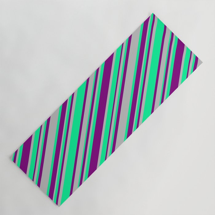 Purple, Grey, and Green Colored Lines Pattern Yoga Mat