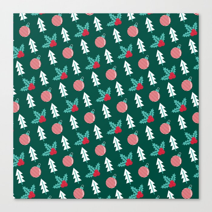 Christmas Pattern Tree Ornaments Holly Canvas Print