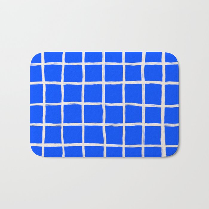 Cobalt Blue Checker Grid Bath Mat