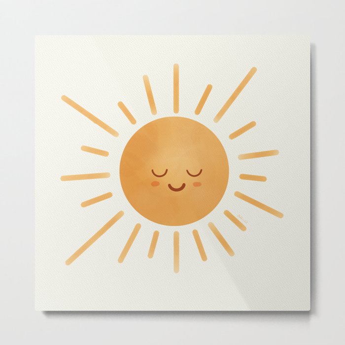 Peace Sun Face, Calm Happy Sunshine Watercolor Metal Print