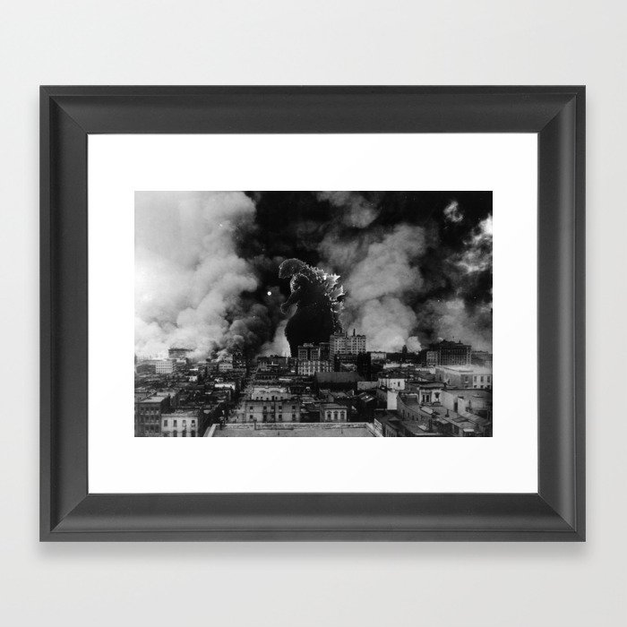 Old Time Godzilla San Francisco Fire Framed Art Print