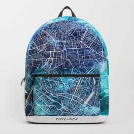 Milan Italy Map Navy Blue Turquoise Watercolor Backpack