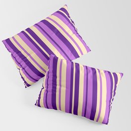 [ Thumbnail: Beige, Indigo & Orchid Colored Lines Pattern Pillow Sham ]