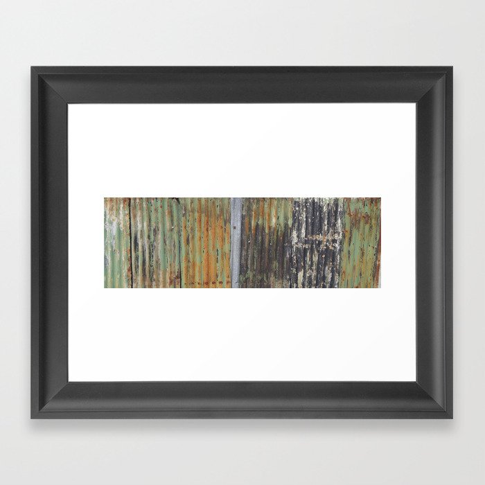 corrugated rusty metal fence paint texture Framed Art Print