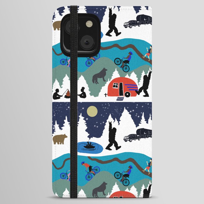 Happy Campers biking hiking with bear and Wolf iPhone Wallet Case