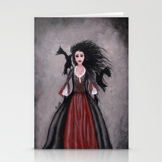 Little Black Haired Girl + Crows Stationery Cards