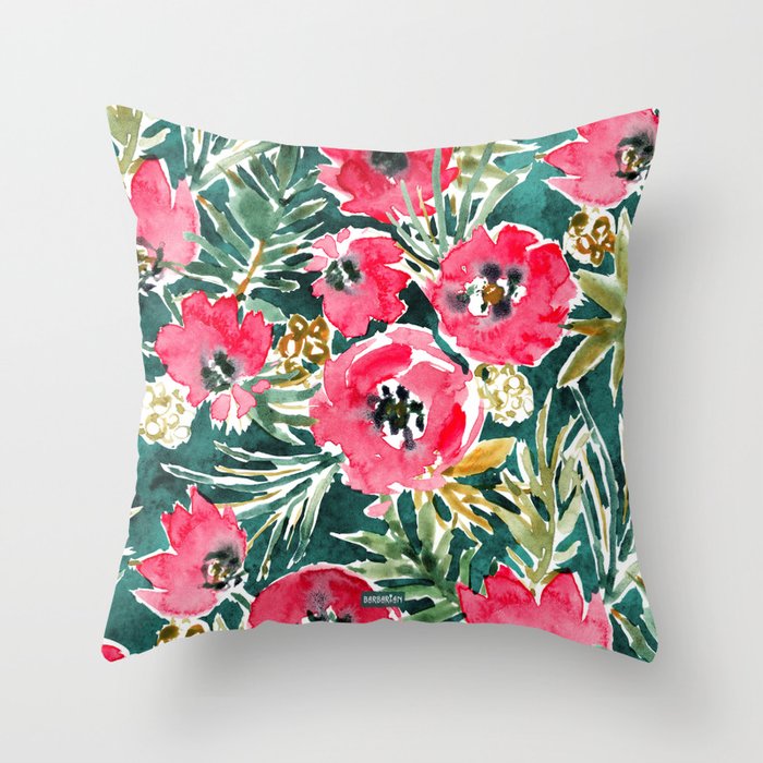 HOLIDAY POPPIES Lush Floral Throw Pillow